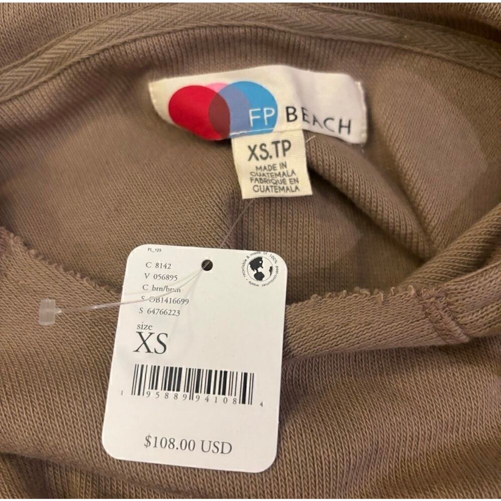Free People FP Beach Oversized Cropped Hoodie Sweatshirt Brown Taupe XS NWT - Picture 4 of 7